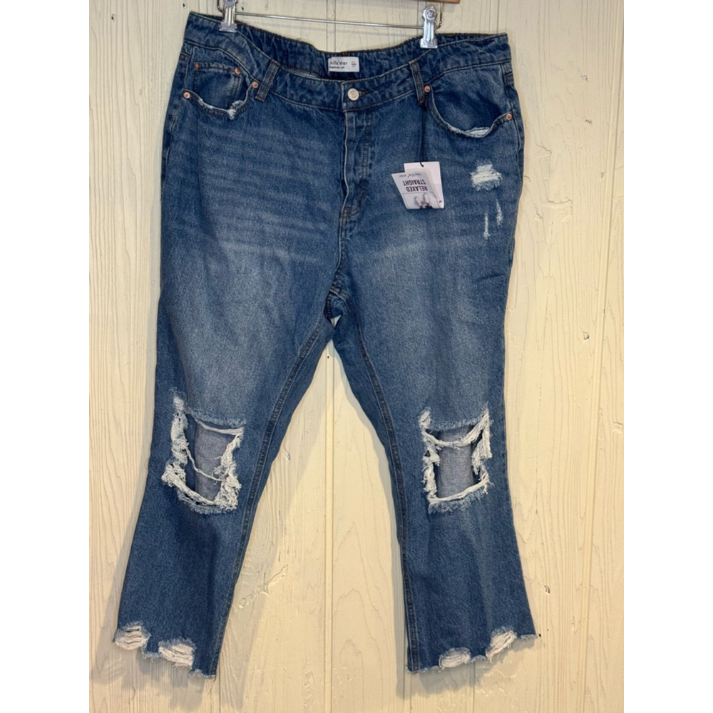 Vanilla Star Relaxed Straight Jeans Size 16W Blue Distressed